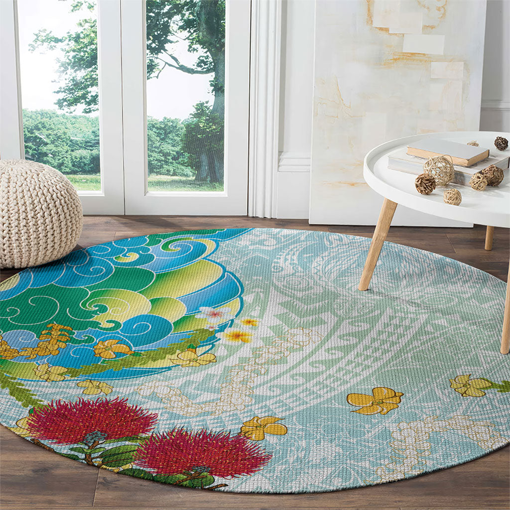 Japanese and Hawaiian Culture Fusion Round Carpet Irezumi with Turtles and Lei Kakau Pattern Fresh Vibe LT03 - Polynesian Pride