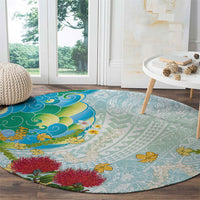 Japanese and Hawaiian Culture Fusion Round Carpet Irezumi with Turtles and Lei Kakau Pattern Fresh Vibe LT03 - Polynesian Pride