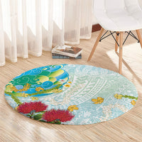 Japanese and Hawaiian Culture Fusion Round Carpet Irezumi with Turtles and Lei Kakau Pattern Fresh Vibe LT03 - Polynesian Pride