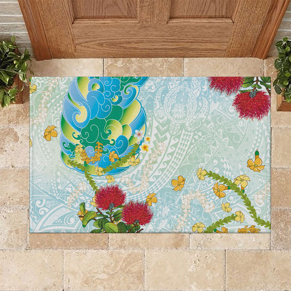 Japanese and Hawaiian Culture Fusion Rubber Doormat Irezumi with Turtles and Lei Kakau Pattern Fresh Vibe LT03 Multicolor - Polynesian Pride