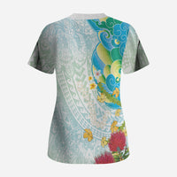 Japanese and Hawaiian Culture Fusion Scrub Top Irezumi with Turtles and Lei Kakau Pattern Fresh Vibe LT03 - Polynesian Pride