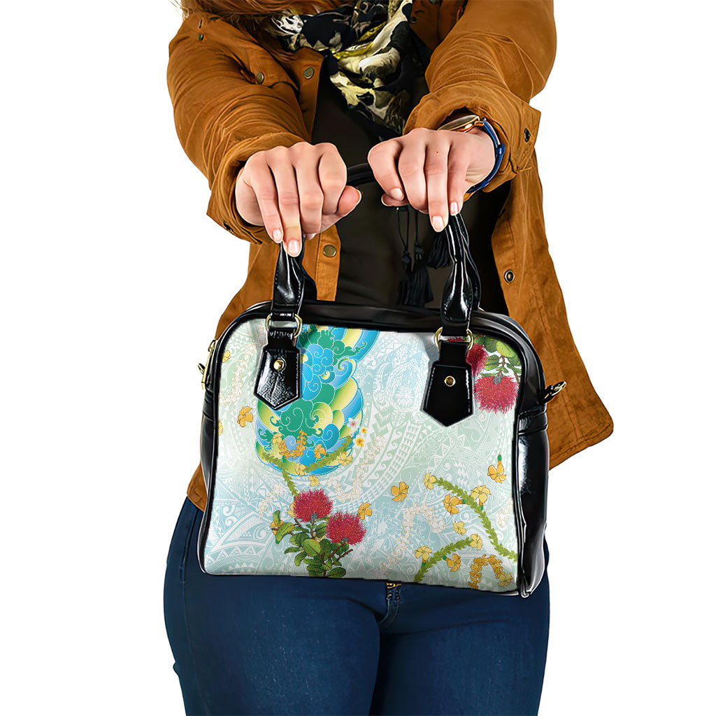 Japanese and Hawaiian Culture Fusion Shoulder Handbag Irezumi with Turtles and Lei Kakau Pattern Fresh Vibe LT03 One Size Multicolor - Polynesian Pride