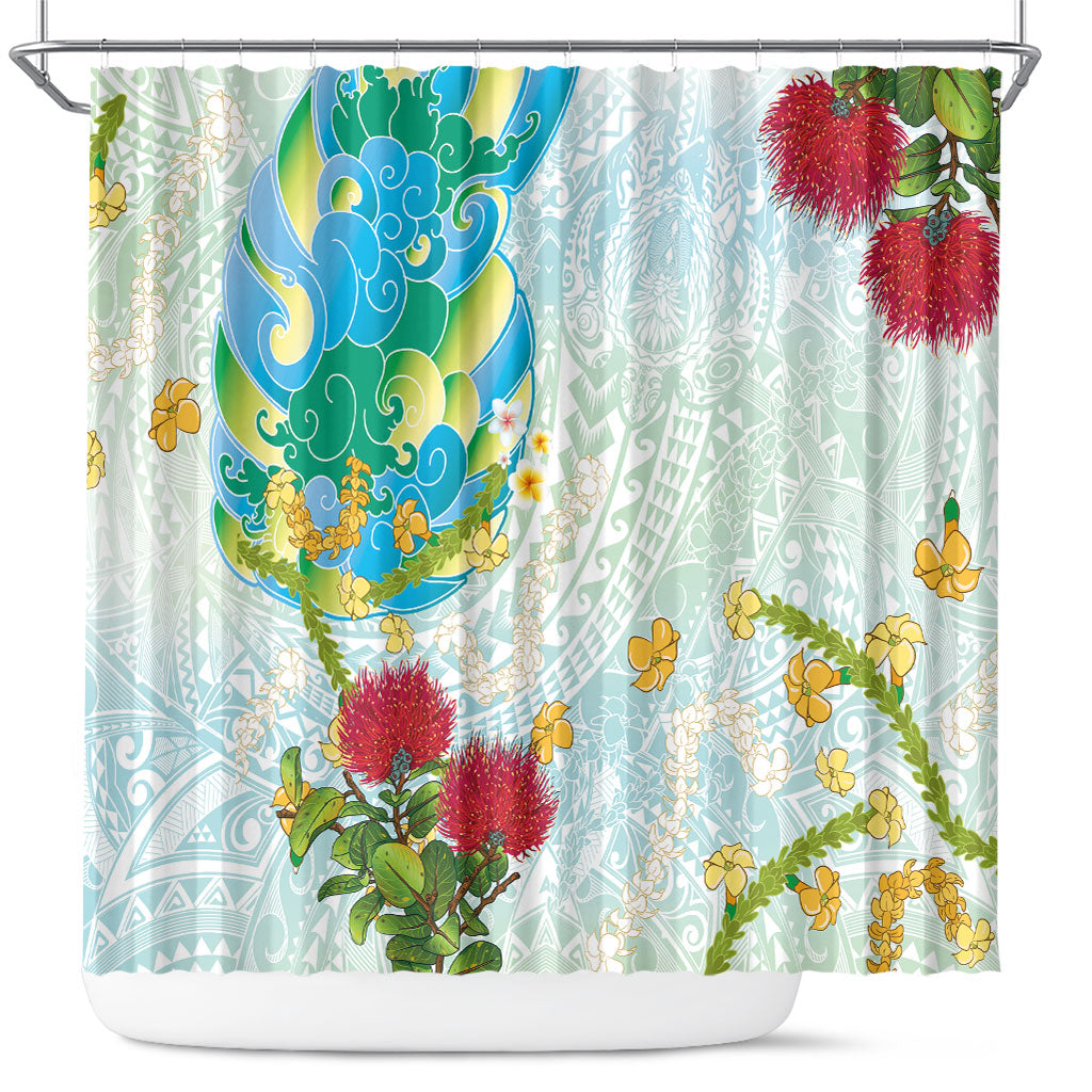 Japanese and Hawaiian Culture Fusion Shower Curtain Irezumi with Turtles and Lei Kakau Pattern Fresh Vibe LT03 Multicolor - Polynesian Pride