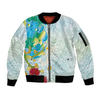 Japanese and Hawaiian Culture Fusion Sleeve Zip Bomber Jacket Irezumi with Turtles and Lei Kakau Pattern Fresh Vibe LT03 Unisex Multicolor - Polynesian Pride