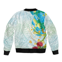 Japanese and Hawaiian Culture Fusion Sleeve Zip Bomber Jacket Irezumi with Turtles and Lei Kakau Pattern Fresh Vibe LT03 - Polynesian Pride