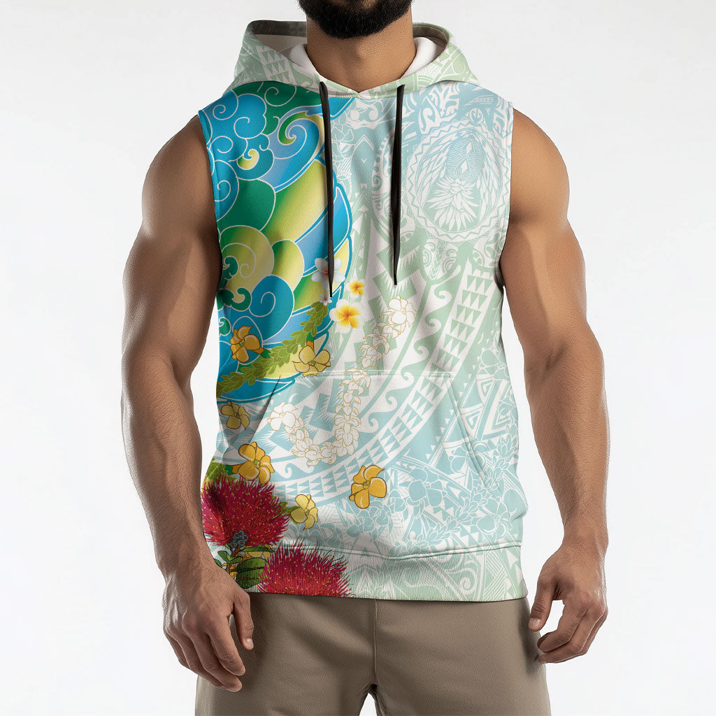 Japanese and Hawaiian Culture Fusion Sleeveless Hoodie Irezumi with Turtles and Lei Kakau Pattern Fresh Vibe LT03 - Polynesian Pride