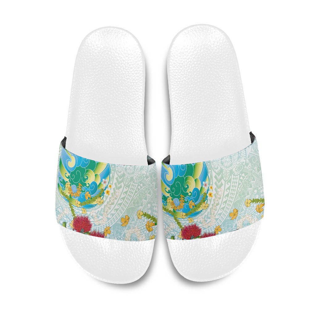 Japanese and Hawaiian Culture Fusion Slide Sandals Irezumi with Turtles and Lei Kakau Pattern Fresh Vibe LT03 Multicolor - Polynesian Pride