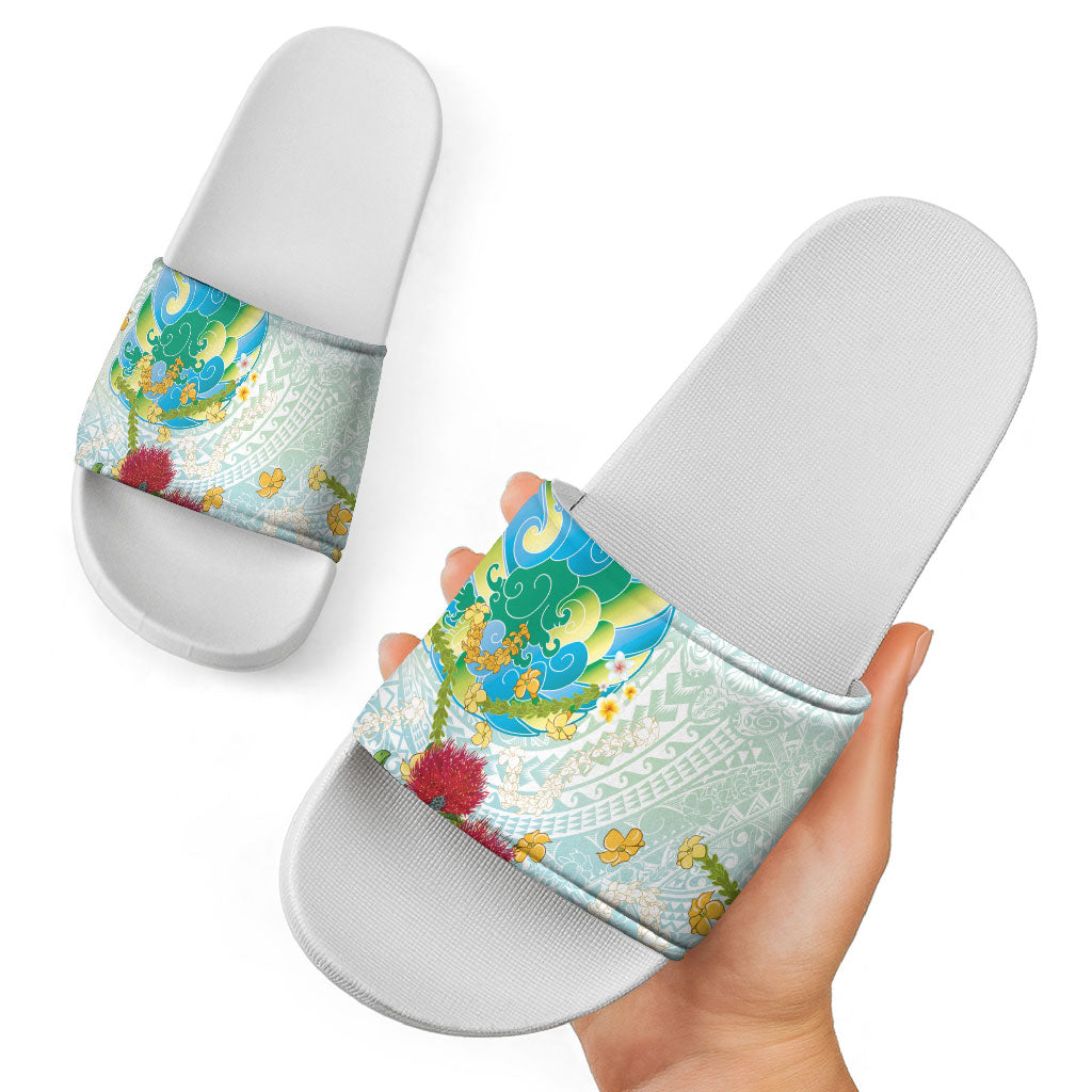 Japanese and Hawaiian Culture Fusion Slide Sandals Irezumi with Turtles and Lei Kakau Pattern Fresh Vibe LT03 - Polynesian Pride