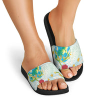 Japanese and Hawaiian Culture Fusion Slide Sandals Irezumi with Turtles and Lei Kakau Pattern Fresh Vibe LT03 - Polynesian Pride
