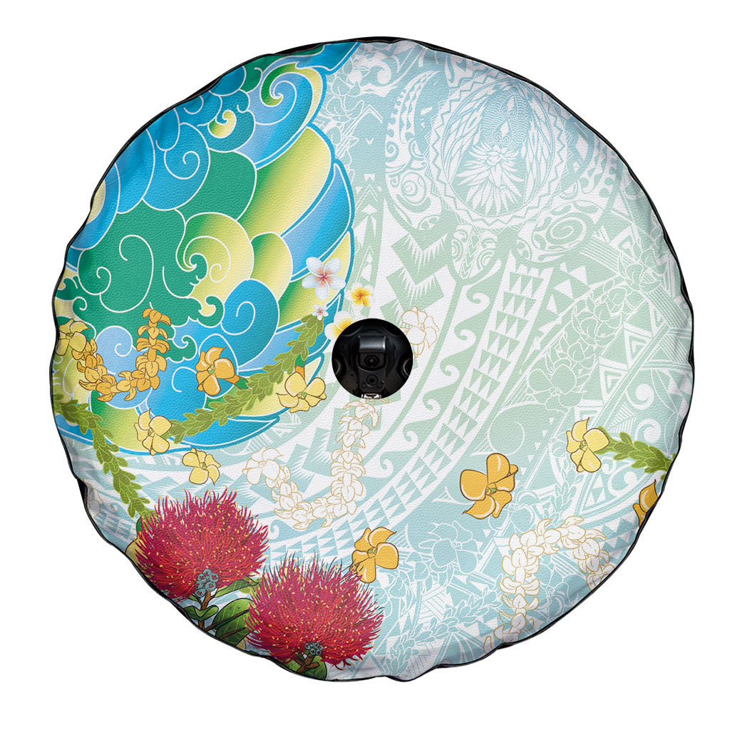Japanese and Hawaiian Culture Fusion Spare Tire Cover Irezumi with Turtles and Lei Kakau Pattern Fresh Vibe LT03 - Polynesian Pride