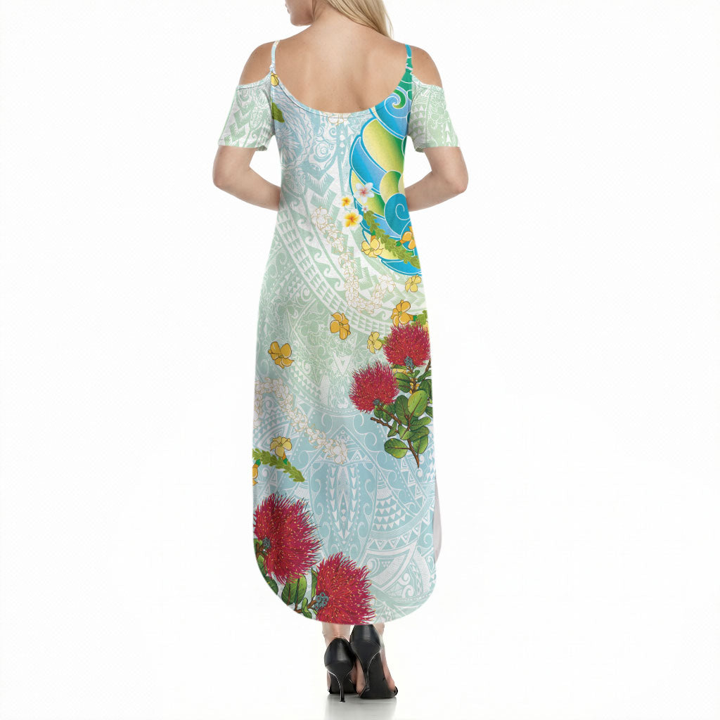Japanese and Hawaiian Culture Fusion Summer Maxi Dress Irezumi with Turtles and Lei Kakau Pattern Fresh Vibe LT03 - Polynesian Pride