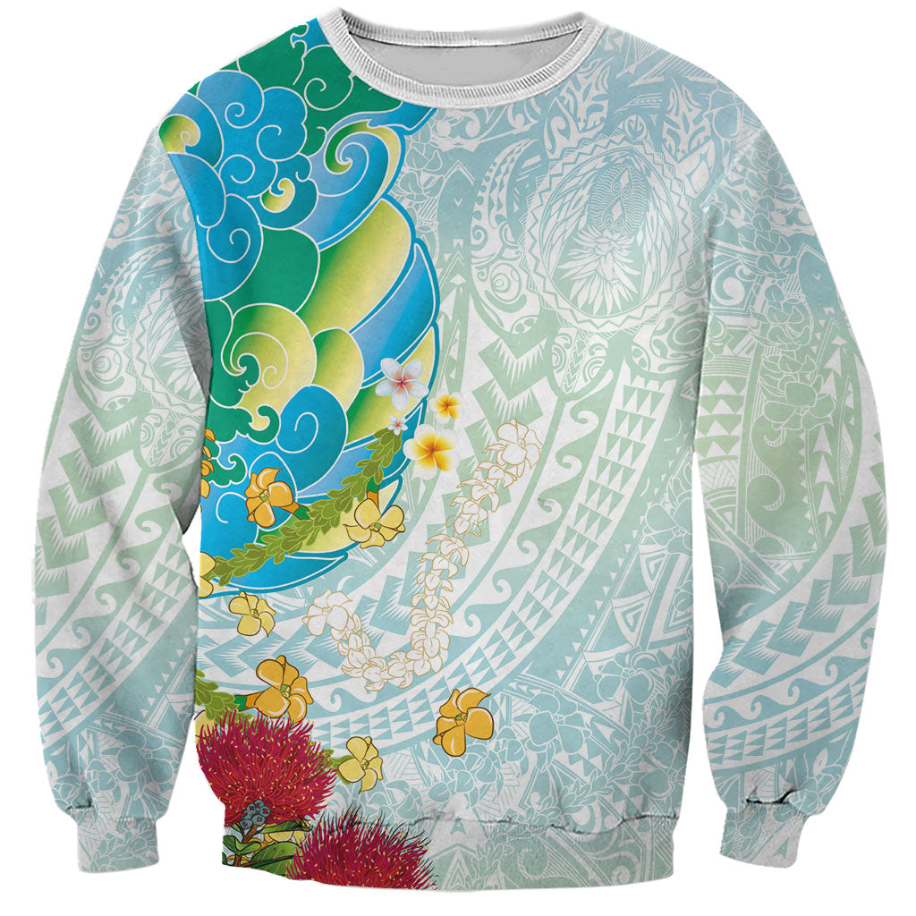 Japanese and Hawaiian Culture Fusion Sweatshirt Irezumi with Turtles and Lei Kakau Pattern Fresh Vibe LT03 Unisex Multicolor - Polynesian Pride
