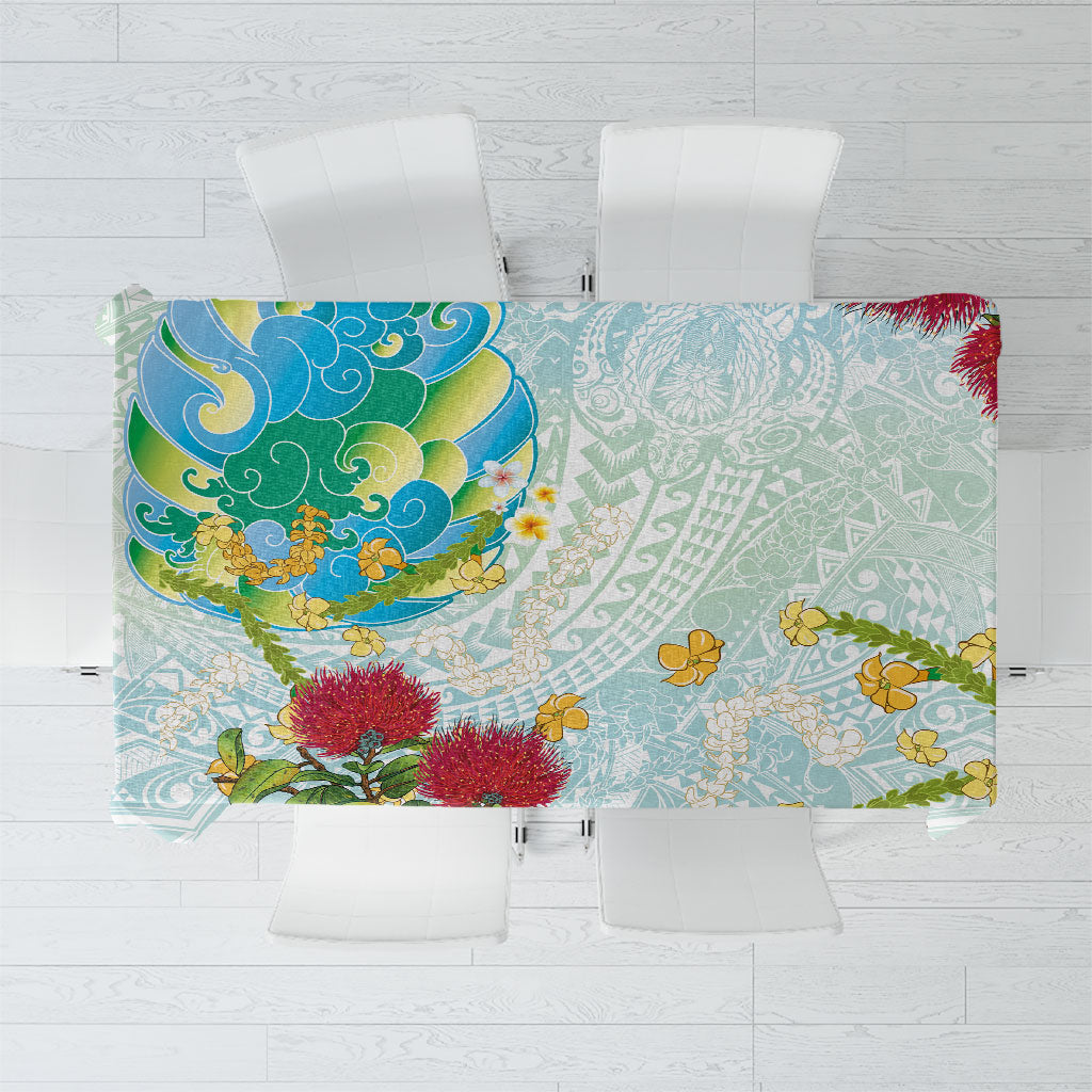 Japanese and Hawaiian Culture Fusion Tablecloth Irezumi with Turtles and Lei Kakau Pattern Fresh Vibe