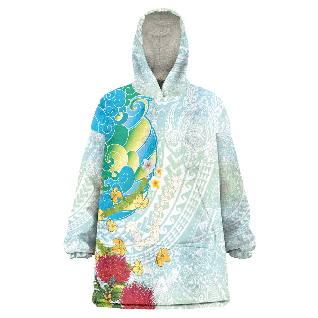 Japanese and Hawaiian Culture Fusion Wearable Blanket Hoodie Irezumi with Turtles and Lei Kakau Pattern Fresh Vibe LT03 One Size Multicolor - Polynesian Pride