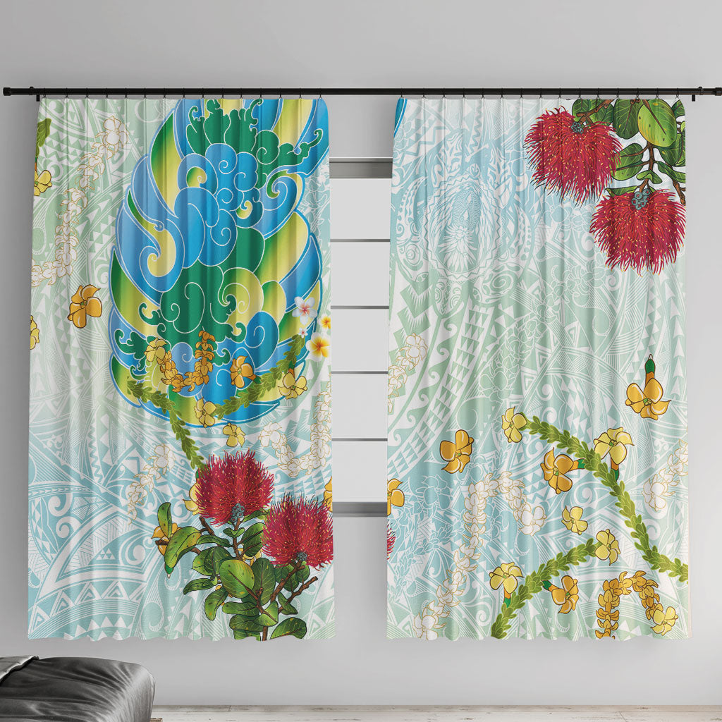 Japanese and Hawaiian Culture Fusion Window Curtain Irezumi with Turtles and Lei Kakau Pattern Fresh Vibe LT03 With Hooks Multicolor - Polynesian Pride