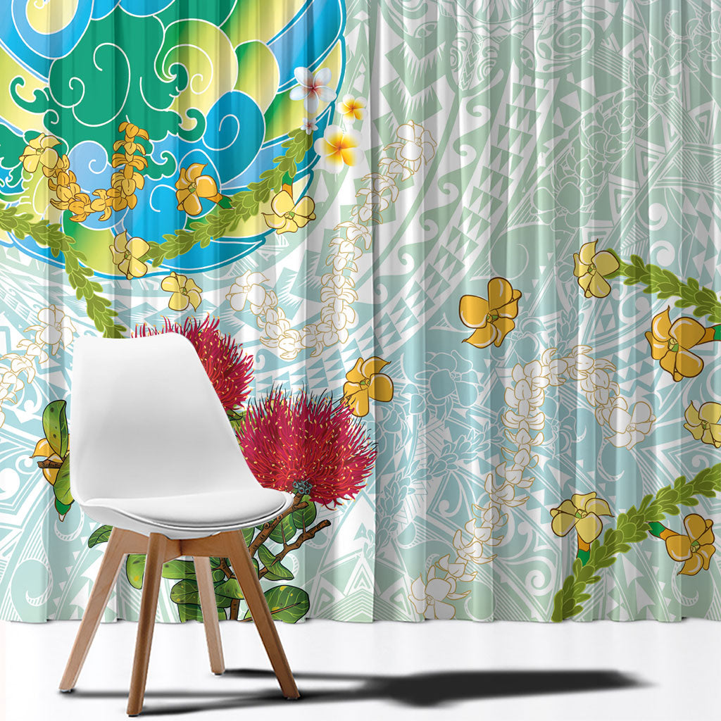 Japanese and Hawaiian Culture Fusion Window Curtain Irezumi with Turtles and Lei Kakau Pattern Fresh Vibe LT03 - Polynesian Pride