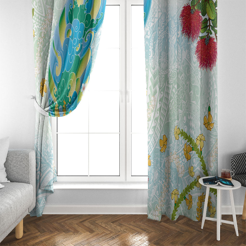 Japanese and Hawaiian Culture Fusion Window Curtain Irezumi with Turtles and Lei Kakau Pattern Fresh Vibe LT03 - Polynesian Pride