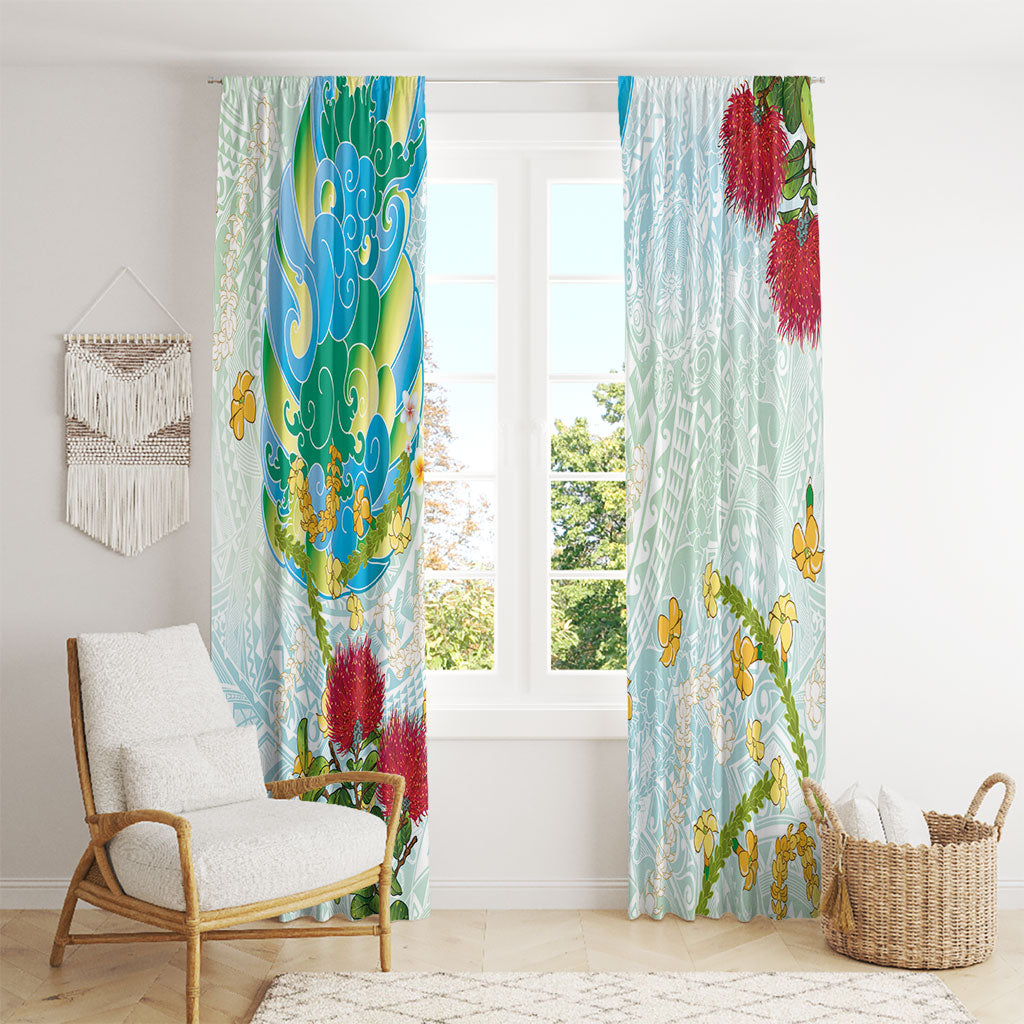Japanese and Hawaiian Culture Fusion Window Curtain Irezumi with Turtles and Lei Kakau Pattern Fresh Vibe LT03 - Polynesian Pride