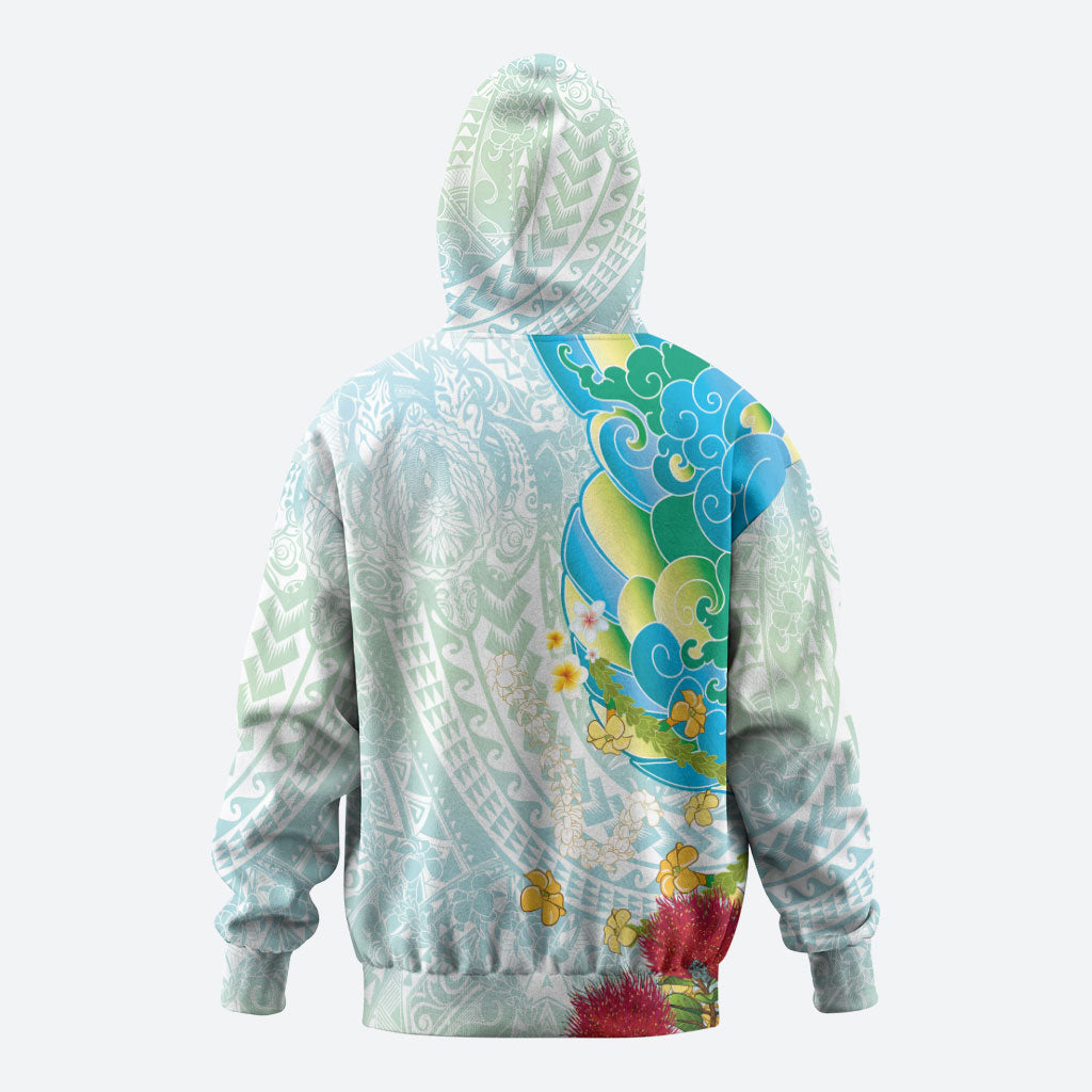Japanese and Hawaiian Culture Fusion Zip Hoodie Irezumi with Turtles and Lei Kakau Pattern Fresh Vibe LT03 - Polynesian Pride