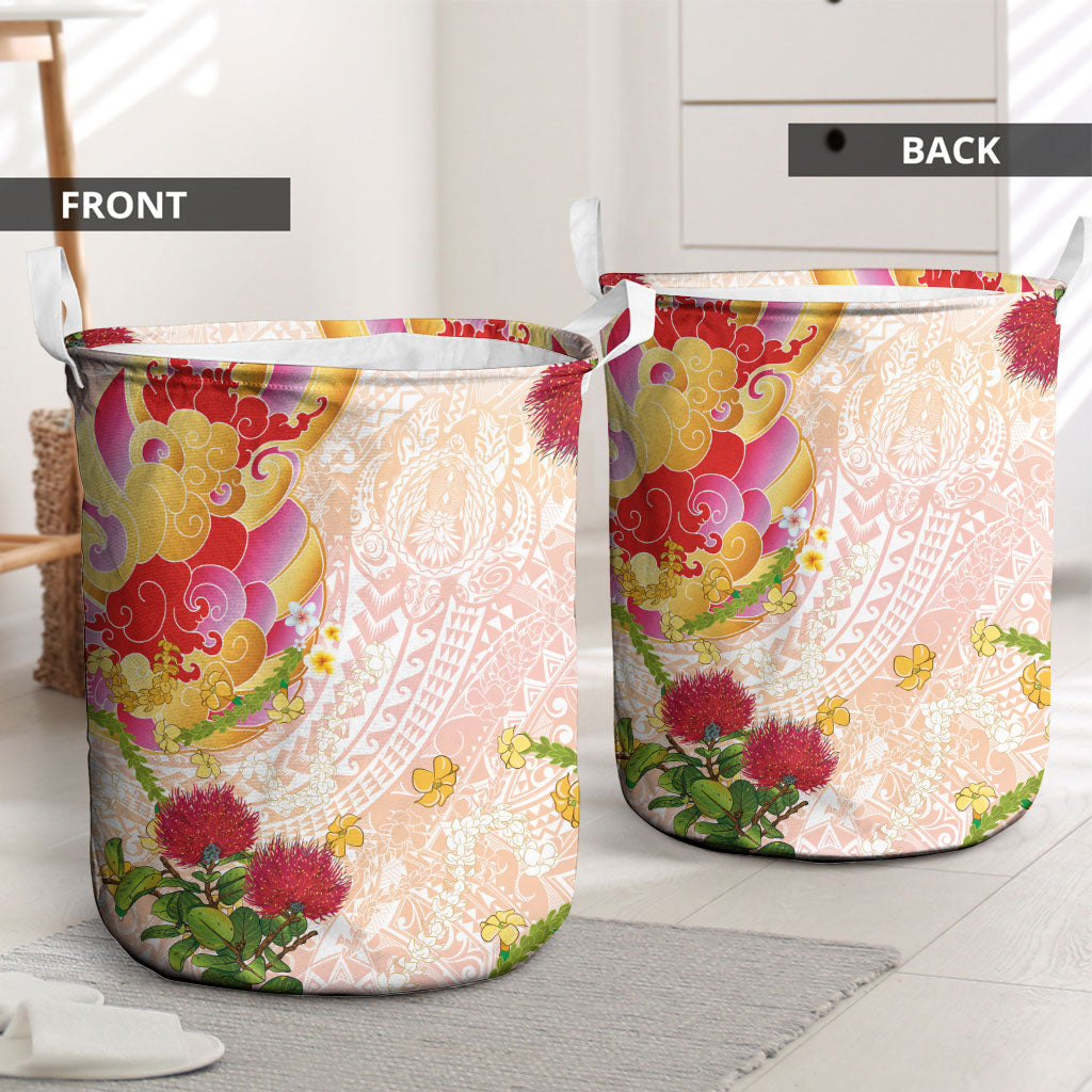 Japanese and Hawaiian Culture Fusion Laundry Basket Irezumi with Turtles and Lei Kakau Pattern Sunset Vibe LT03 - Polynesian Pride