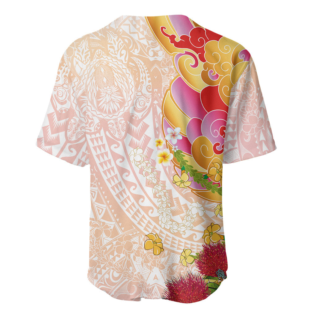Japanese and Hawaiian Culture Fusion Baseball Jersey Irezumi with Turtles and Lei Kakau Pattern Sunset Vibe LT03 - Polynesian Pride