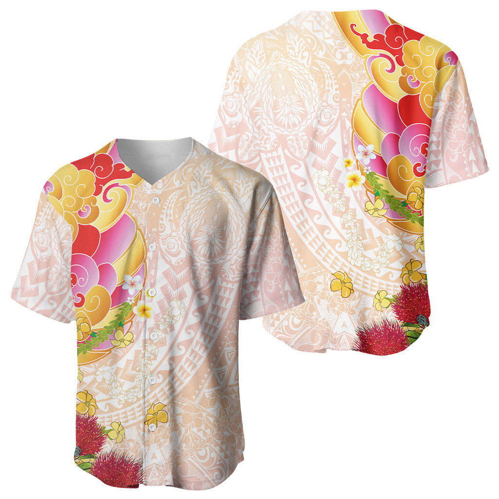 Japanese and Hawaiian Culture Fusion Baseball Jersey Irezumi with Turtles and Lei Kakau Pattern Sunset Vibe LT03 - Polynesian Pride
