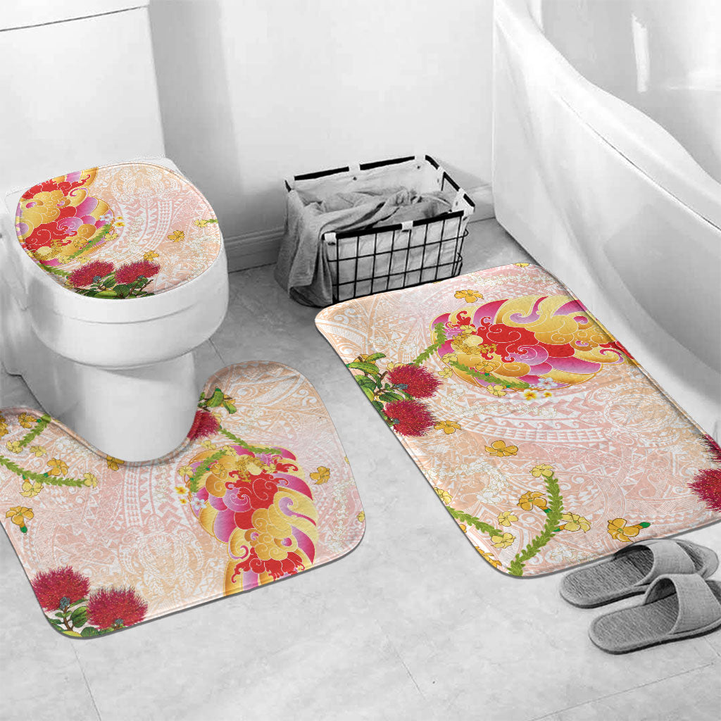 Japanese and Hawaiian Culture Fusion Bathroom Set Irezumi with Turtles and Lei Kakau Pattern Sunset Vibe LT03 Mat Set Only (3 pcs) One Size Multicolor - Polynesian Pride