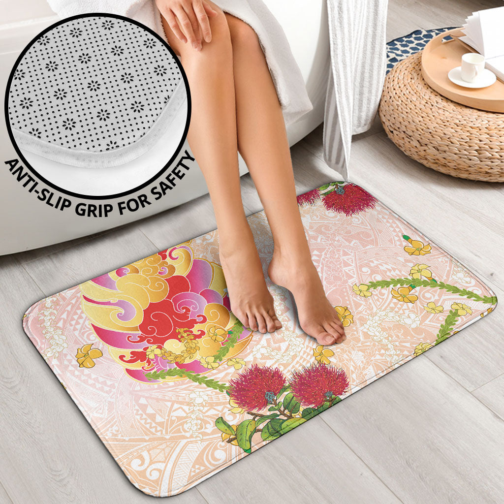 Japanese and Hawaiian Culture Fusion Bathroom Set Irezumi with Turtles and Lei Kakau Pattern Sunset Vibe LT03 - Polynesian Pride