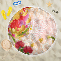Japanese and Hawaiian Culture Fusion Beach Blanket Irezumi with Turtles and Lei Kakau Pattern Sunset Vibe LT03 One Size 150cm Multicolor - Polynesian Pride