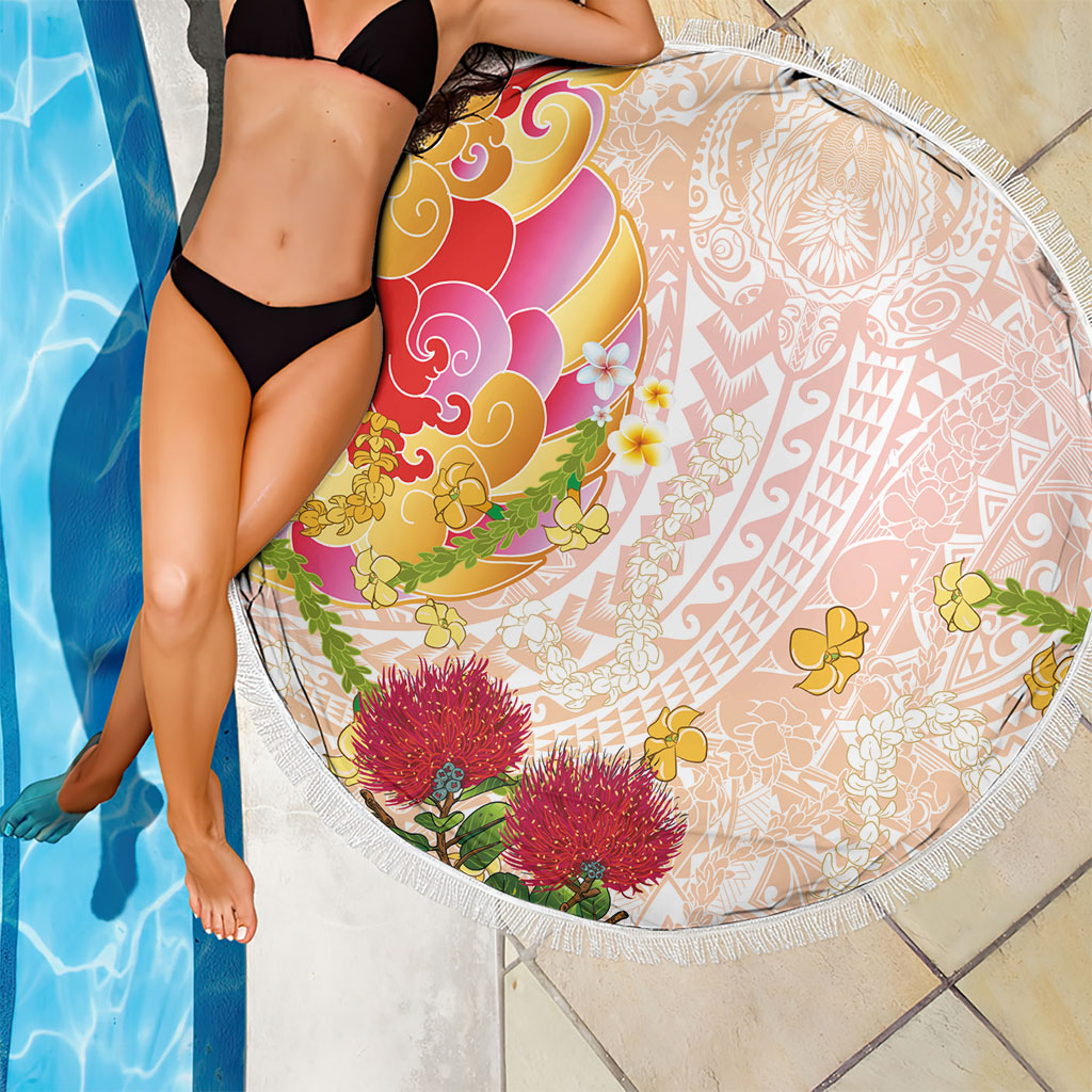 Japanese and Hawaiian Culture Fusion Beach Blanket Irezumi with Turtles and Lei Kakau Pattern Sunset Vibe LT03 - Polynesian Pride
