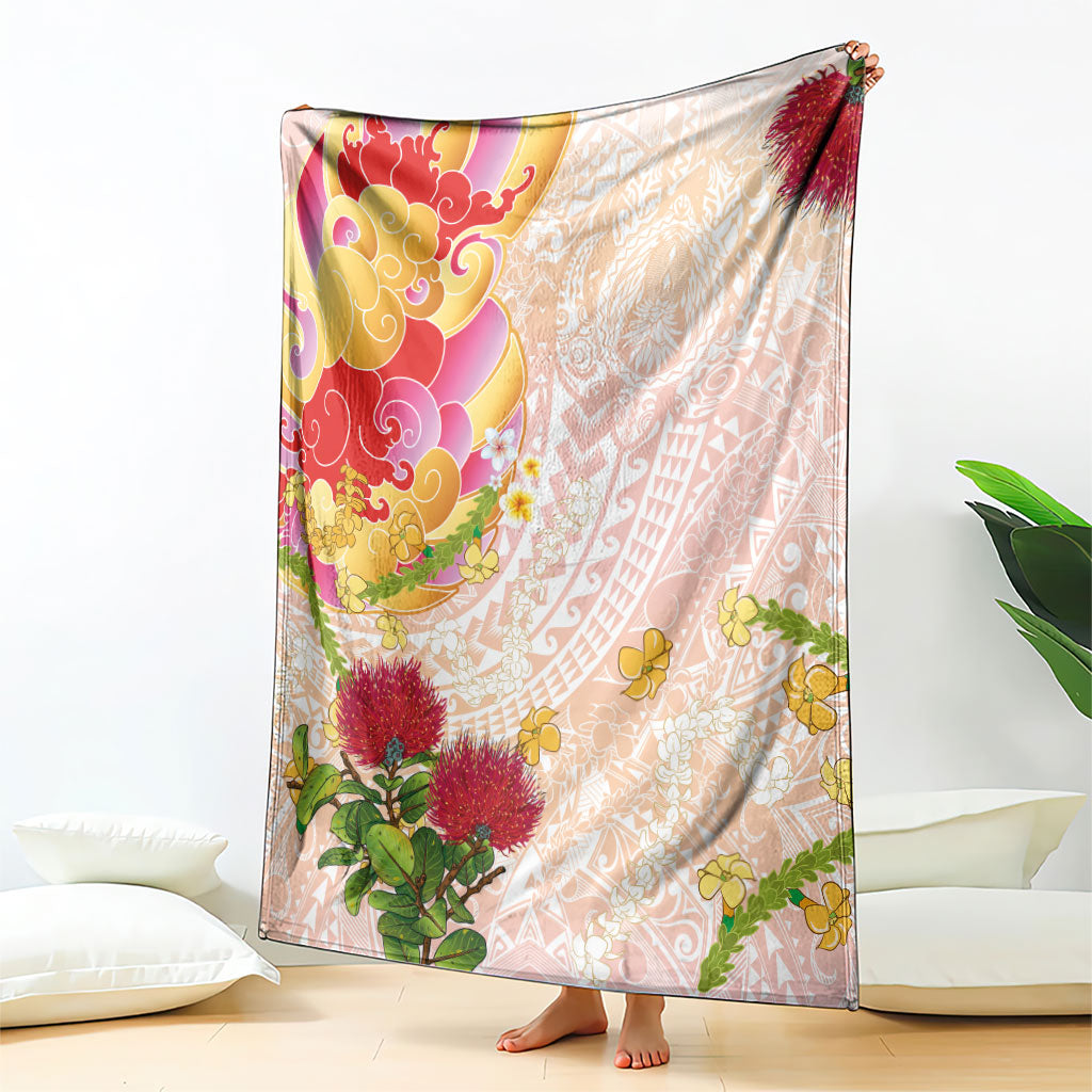 Japanese and Hawaiian Culture Fusion Blanket Irezumi with Turtles and Lei Kakau Pattern Sunset Vibe LT03 - Polynesian Pride