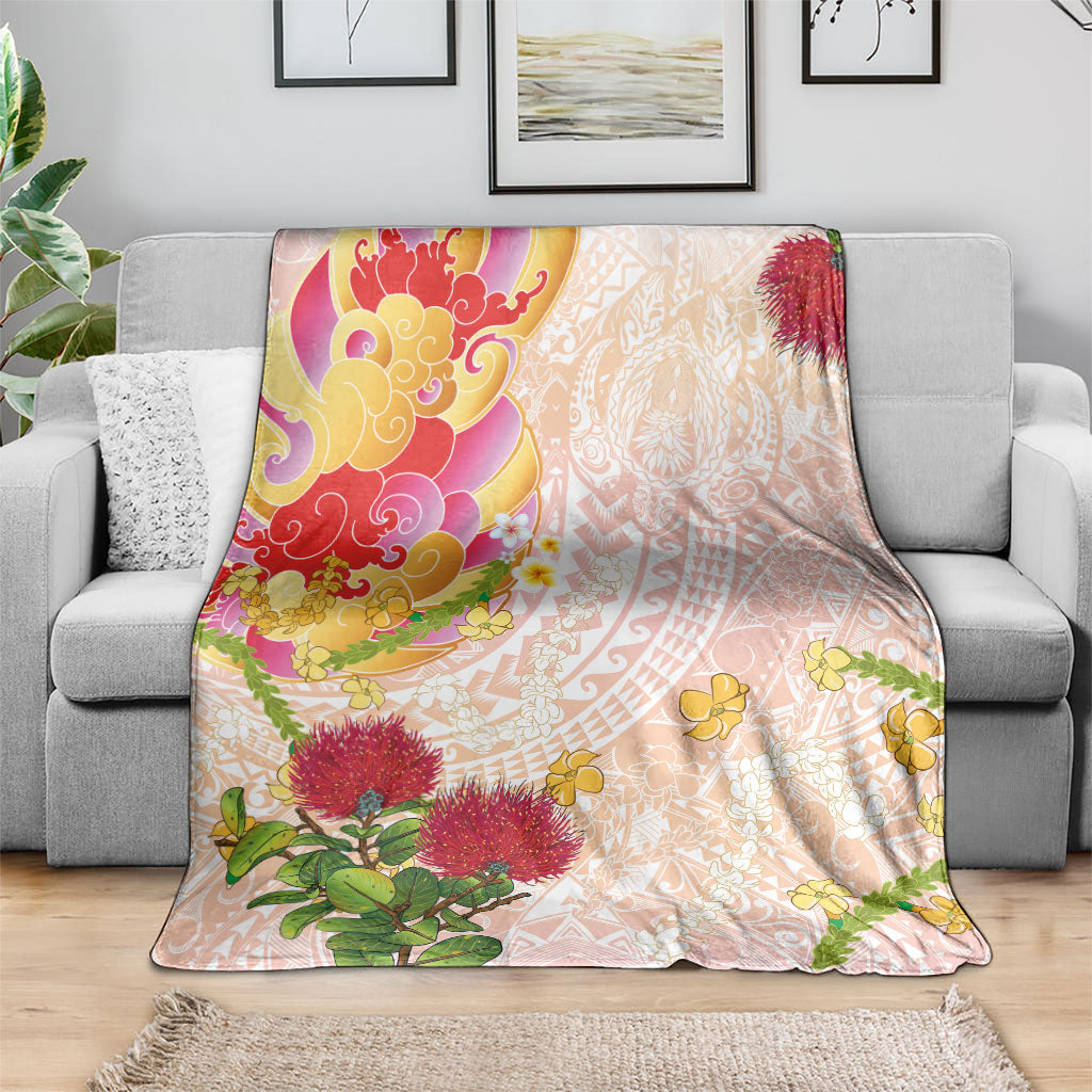 Japanese and Hawaiian Culture Fusion Blanket Irezumi with Turtles and Lei Kakau Pattern Sunset Vibe LT03 - Polynesian Pride