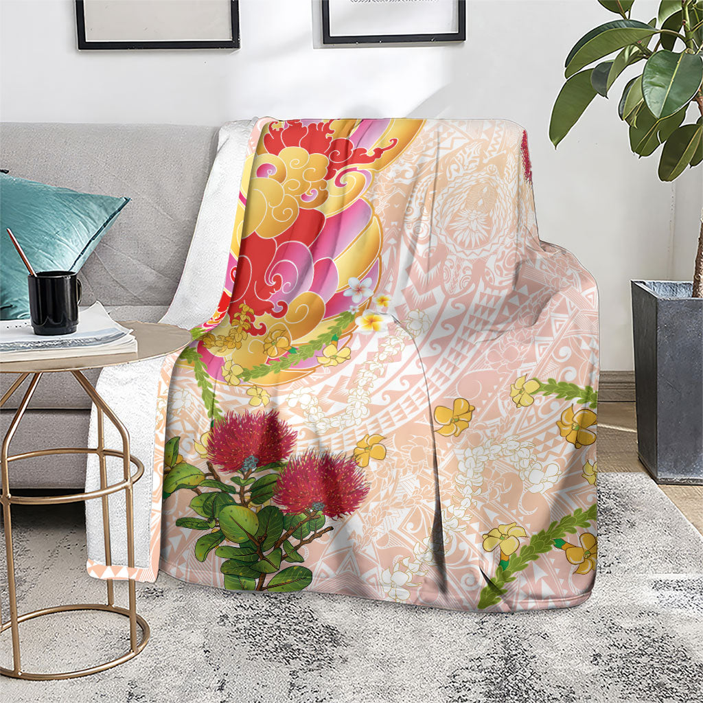 Japanese and Hawaiian Culture Fusion Blanket Irezumi with Turtles and Lei Kakau Pattern Sunset Vibe LT03 - Polynesian Pride