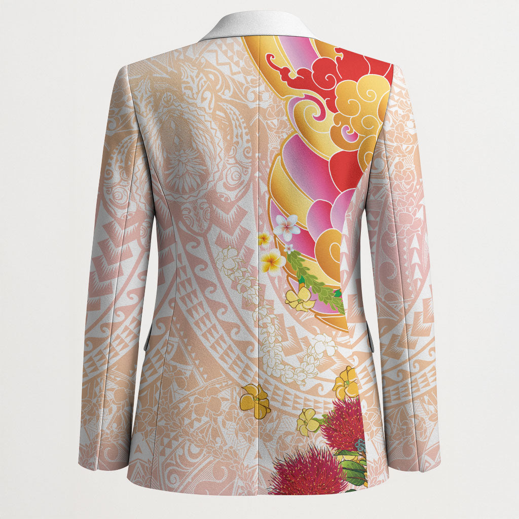 Japanese and Hawaiian Culture Fusion Blazer Irezumi with Turtles and Lei Kakau Pattern Sunset Vibe LT03 - Polynesian Pride