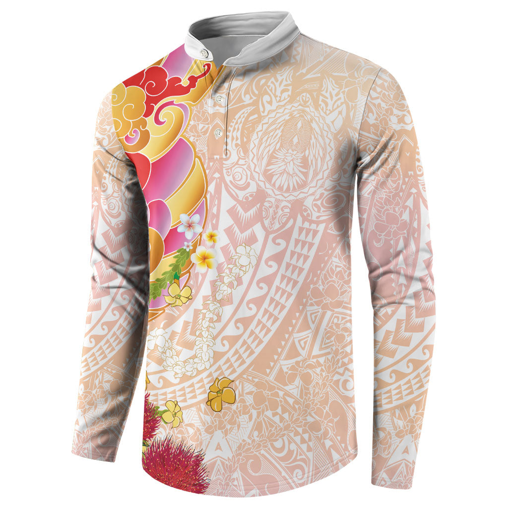 Japanese and Hawaiian Culture Fusion Button Sweatshirt Irezumi with Turtles and Lei Kakau Pattern Sunset Vibe LT03 - Polynesian Pride