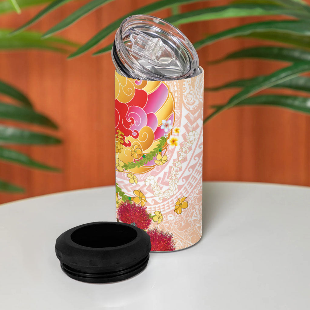 Japanese and Hawaiian Culture Fusion 4 in 1 Can Cooler Tumbler Irezumi with Turtles and Lei Kakau Pattern Sunset Vibe LT03 - Polynesian Pride