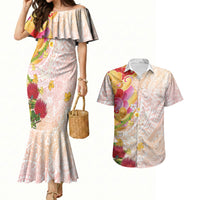 Japanese and Hawaiian Culture Fusion Couples Matching Mermaid Dress and Hawaiian Shirt Irezumi with Turtles and Lei Kakau Pattern Sunset Vibe LT03 Multicolor - Polynesian Pride