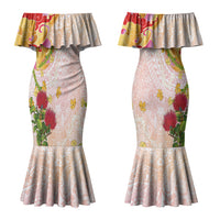 Japanese and Hawaiian Culture Fusion Couples Matching Mermaid Dress and Hawaiian Shirt Irezumi with Turtles and Lei Kakau Pattern Sunset Vibe LT03 - Polynesian Pride