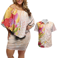 Japanese and Hawaiian Culture Fusion Couples Matching Off Shoulder Short Dress and Hawaiian Shirt Irezumi with Turtles and Lei Kakau Pattern Sunset Vibe LT03 Multicolor - Polynesian Pride