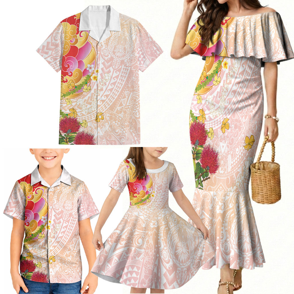 Japanese and Hawaiian Culture Fusion Family Matching Mermaid Dress and Hawaiian Shirt Irezumi with Turtles and Lei Kakau Pattern Sunset Vibe LT03 - Polynesian Pride