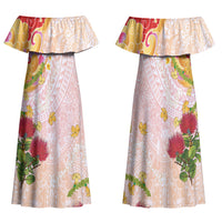 Japanese and Hawaiian Culture Fusion Family Matching Off Shoulder Maxi Dress and Hawaiian Shirt Irezumi with Turtles and Lei Kakau Pattern Sunset Vibe LT03 Mom's Dress Multicolor - Polynesian Pride