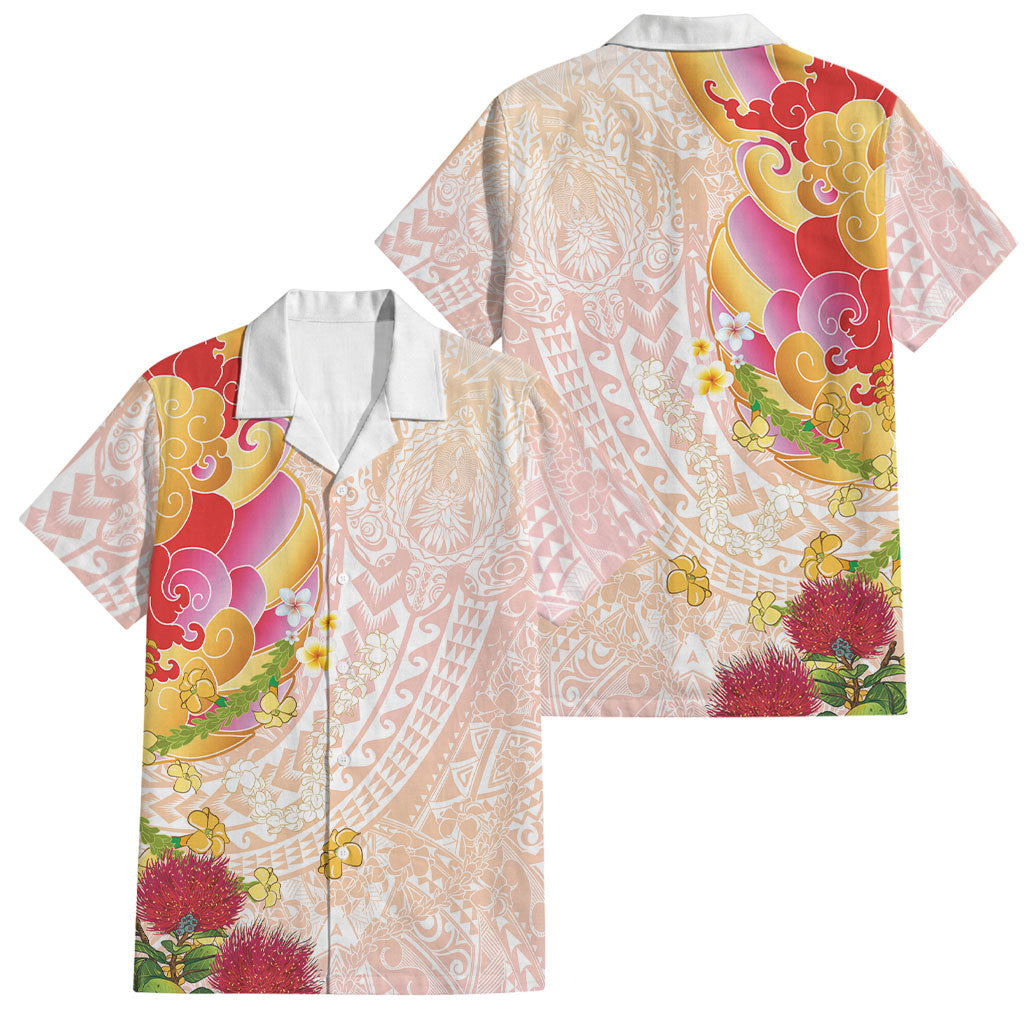 Japanese and Hawaiian Culture Fusion Family Matching Off Shoulder Maxi Dress and Hawaiian Shirt Irezumi with Turtles and Lei Kakau Pattern Sunset Vibe LT03 Dad's Shirt - Short Sleeve Multicolor - Polynesian Pride