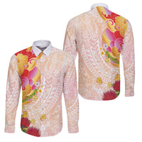 Japanese and Hawaiian Culture Fusion Family Matching Off Shoulder Maxi Dress and Hawaiian Shirt Irezumi with Turtles and Lei Kakau Pattern Sunset Vibe LT03 Dad's Shirt - Long Sleeve Multicolor - Polynesian Pride