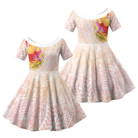 Japanese and Hawaiian Culture Fusion Family Matching Off Shoulder Maxi Dress and Hawaiian Shirt Irezumi with Turtles and Lei Kakau Pattern Sunset Vibe LT03 Daughter's Dress Multicolor - Polynesian Pride