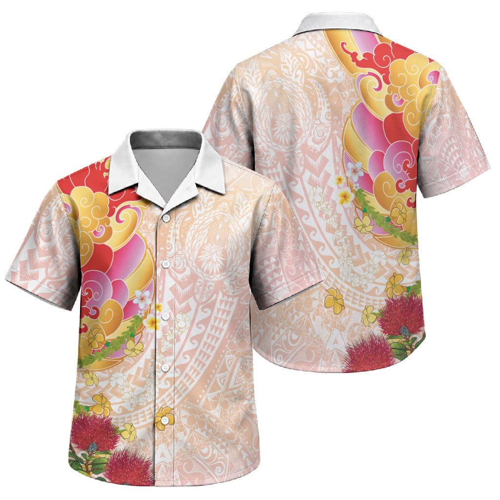 Japanese and Hawaiian Culture Fusion Family Matching Off Shoulder Maxi Dress and Hawaiian Shirt Irezumi with Turtles and Lei Kakau Pattern Sunset Vibe LT03 Son's Shirt Multicolor - Polynesian Pride
