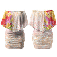 Japanese and Hawaiian Culture Fusion Family Matching Off Shoulder Short Dress and Hawaiian Shirt Irezumi with Turtles and Lei Kakau Pattern Sunset Vibe LT03 Mom's Dress Multicolor - Polynesian Pride