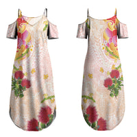 Japanese and Hawaiian Culture Fusion Family Matching Summer Maxi Dress and Hawaiian Shirt Irezumi with Turtles and Lei Kakau Pattern Sunset Vibe LT03 Mom's Dress Multicolor - Polynesian Pride