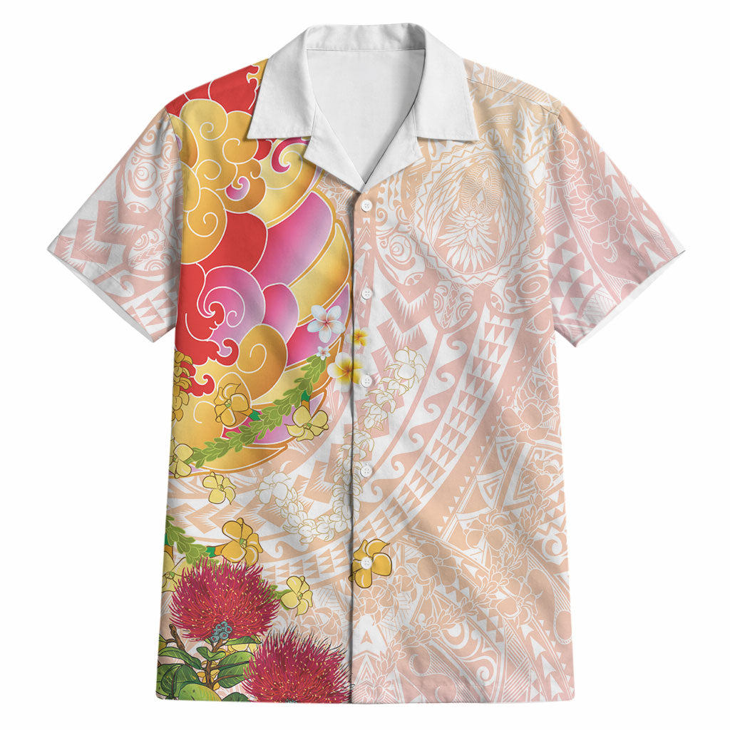 Japanese and Hawaiian Culture Fusion Hawaiian Shirt Irezumi with Turtles and Lei Kakau Pattern Sunset Vibe