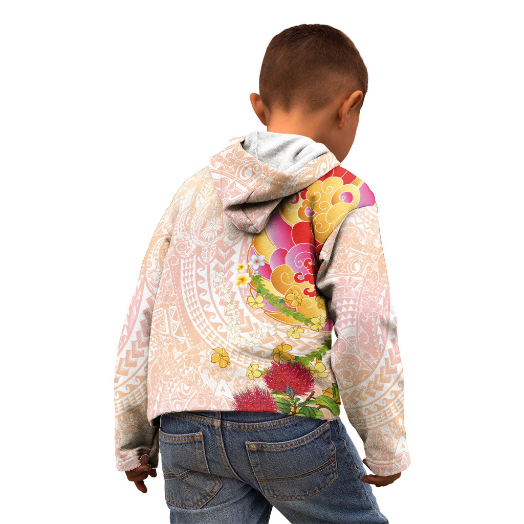 Japanese and Hawaiian Culture Fusion Kid Hoodie Irezumi with Turtles and Lei Kakau Pattern Sunset Vibe LT03 - Polynesian Pride