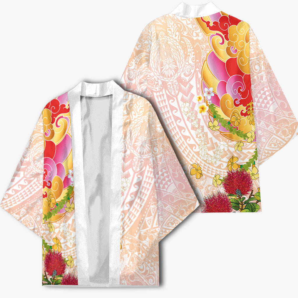 Japanese and Hawaiian Culture Fusion Kimono Irezumi with Turtles and Lei Kakau Pattern Sunset Vibe LT03 - Polynesian Pride